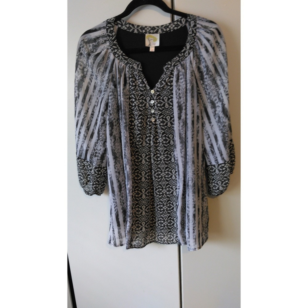 Antropologie Fig and Flower Womens Boho Tunic Top Plus Size 1x Semi Sheer Office